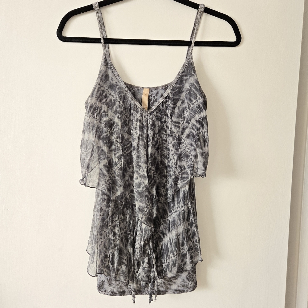 Bailey 44 Black & Grey Tie Die Layered Silk Flutter Top